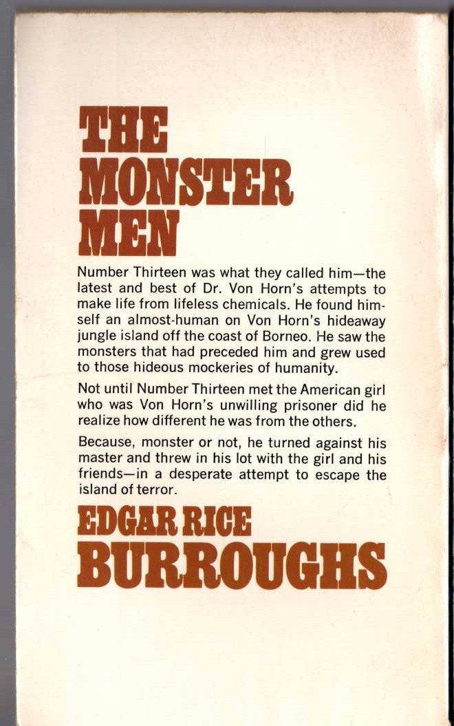 Edgar Rice Burroughs  THE MONSTER MEN magnified rear book cover image