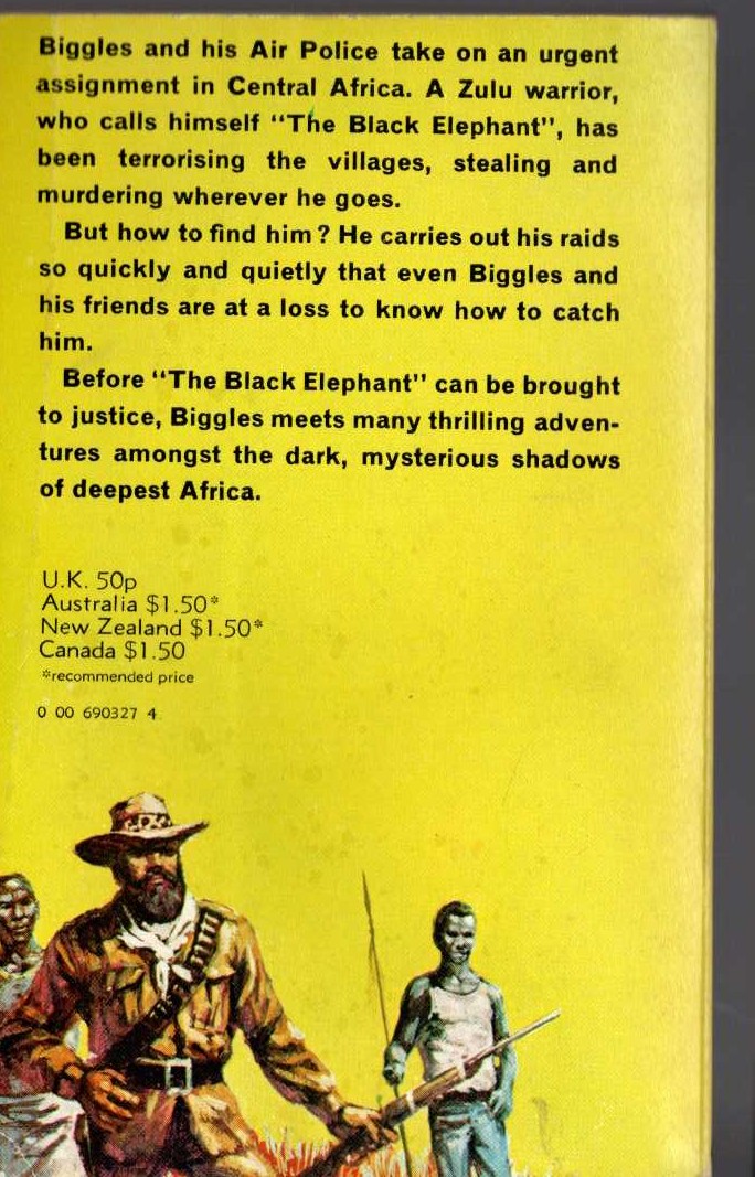 Captain W.E. Johns  BIGGLES AND THE BLACK RAIDER magnified rear book cover image