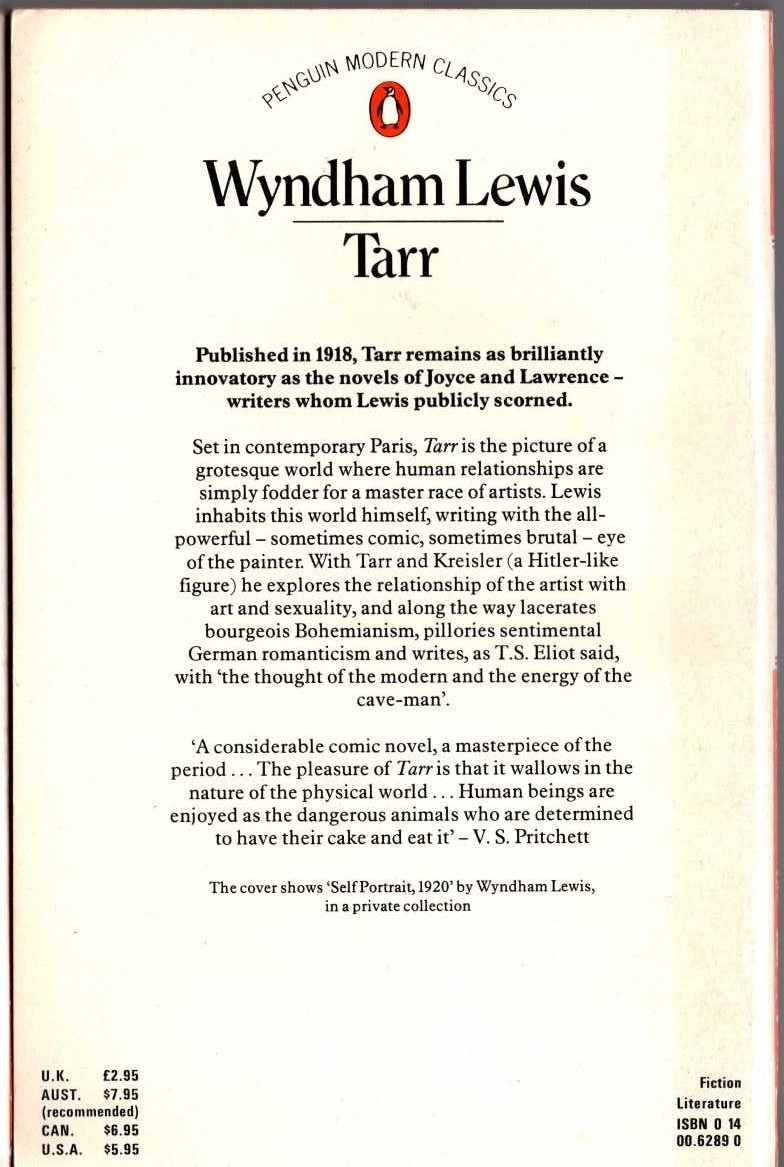Wyndham Lewis  TARR magnified rear book cover image