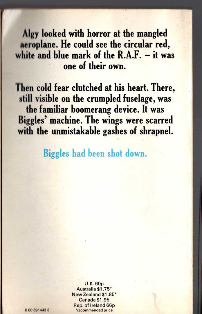 Captain W.E. Johns  BIGGLES IN THE BALTIC magnified rear book cover image