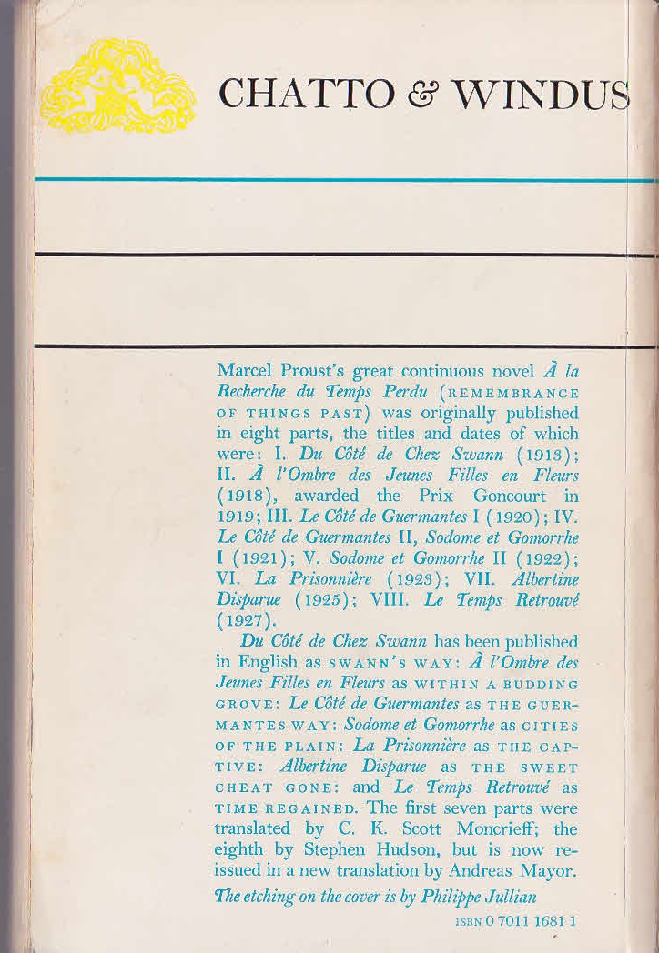 Marcel Proust  TIME REGAINED. Part Two magnified rear book cover image