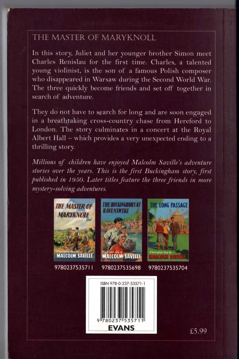 Malcolm Saville  THE MASTER OF MARYKNOLL magnified rear book cover image