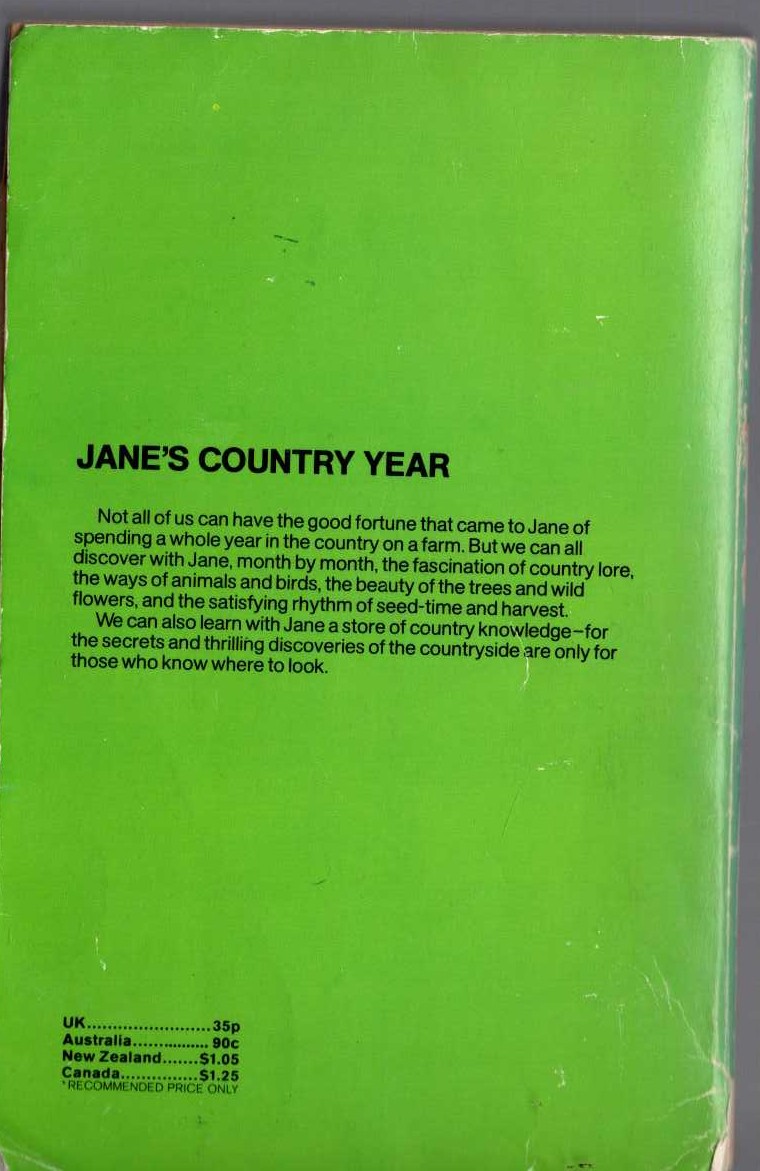 Malcolm Saville  JANE'S COUNTRY YEAR magnified rear book cover image