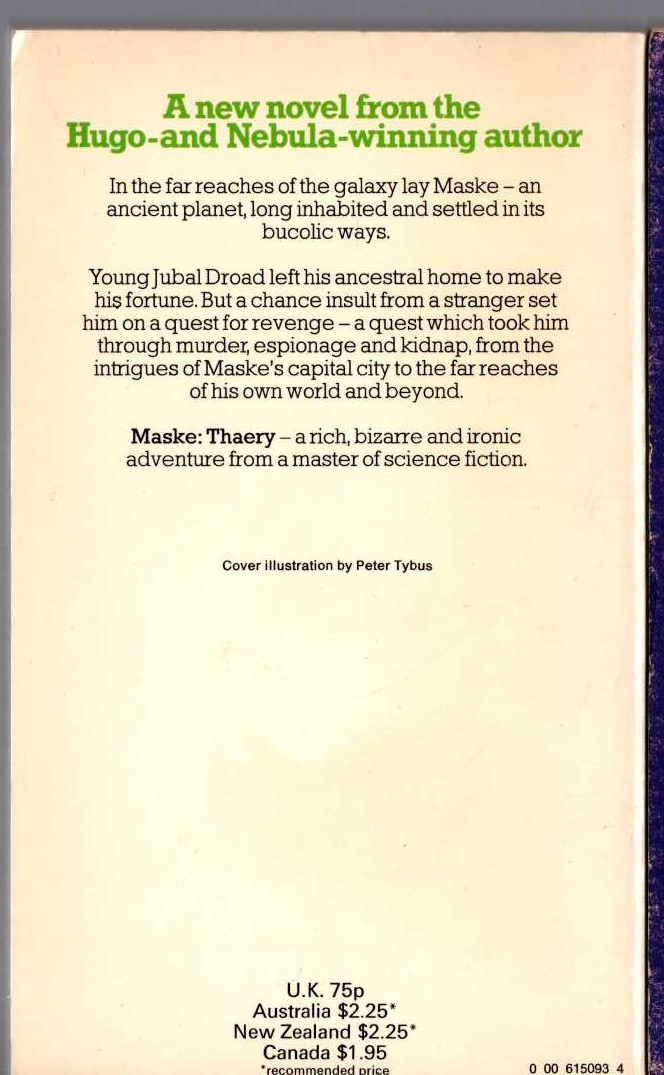 Jack Vance  MASKE: THAERY magnified rear book cover image