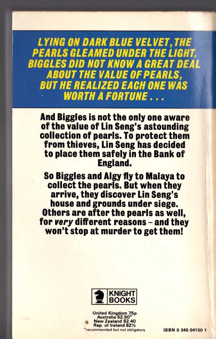 Captain W.E. Johns  BIGGLES AND THE BLACK RAIDER magnified rear book cover image