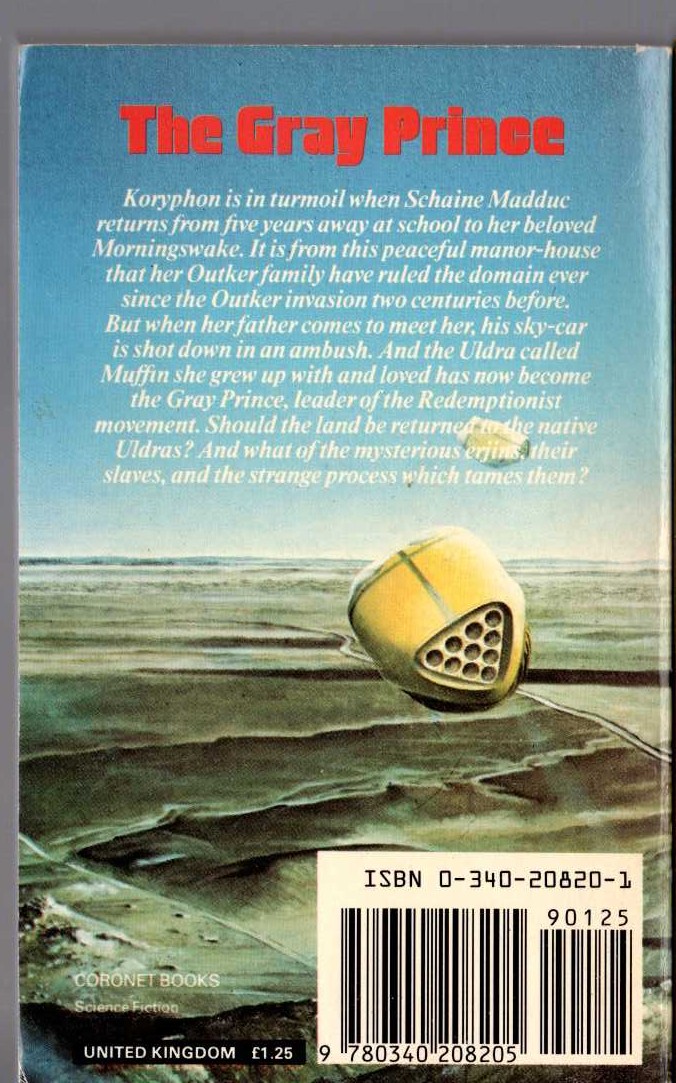 Jack Vance  THE GRAY PRINCE magnified rear book cover image