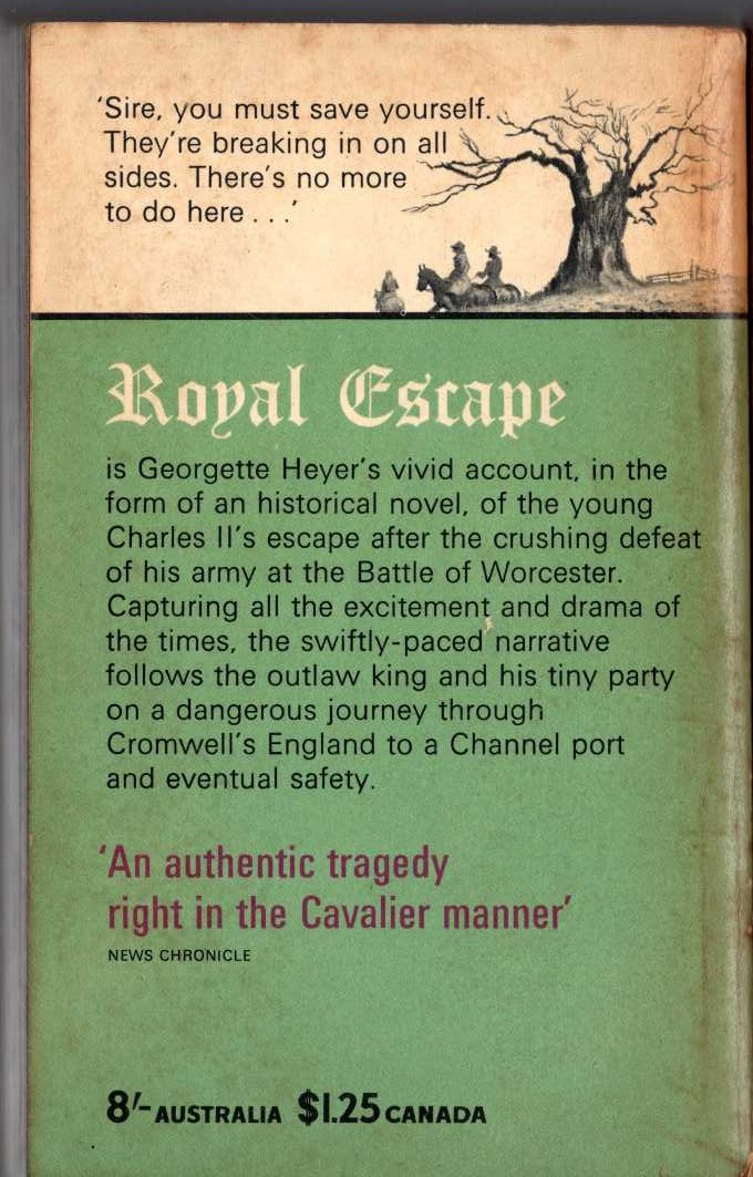 Georgette Heyer  ROYAL ESCAPE magnified rear book cover image