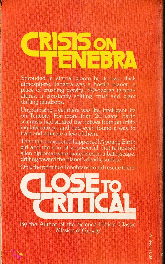 Hal Clement  CLOSE TO CRITICAL magnified rear book cover image