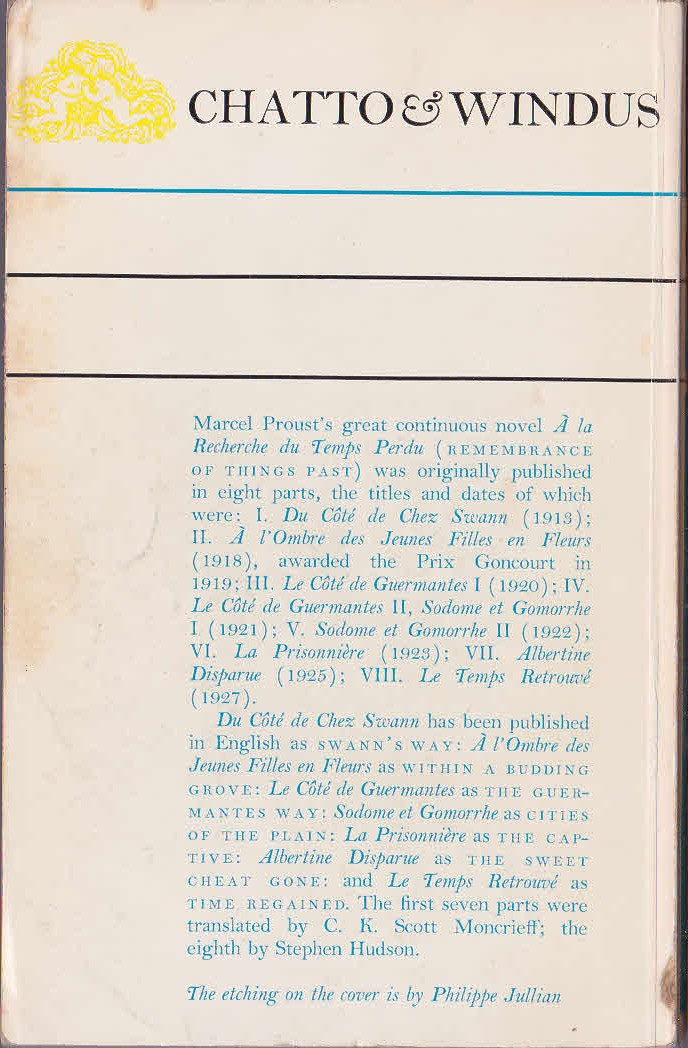 Marcel Proust  THE GUERMANTES WAY. Part Two magnified rear book cover image