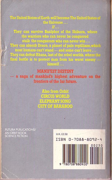 Barry B. Longyear  MANIFEST DESTINY magnified rear book cover image