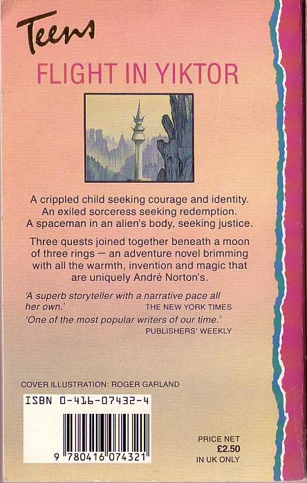 Andre Norton  FLIGHT IN YIKTOR magnified rear book cover image