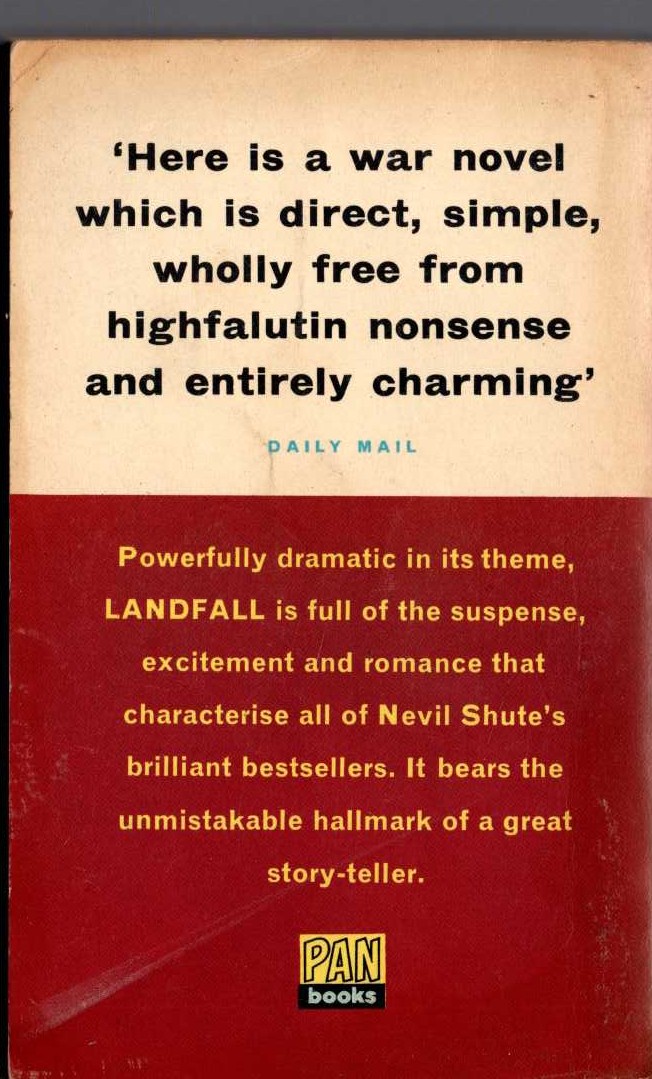Nevil Shute  LANDFALL magnified rear book cover image