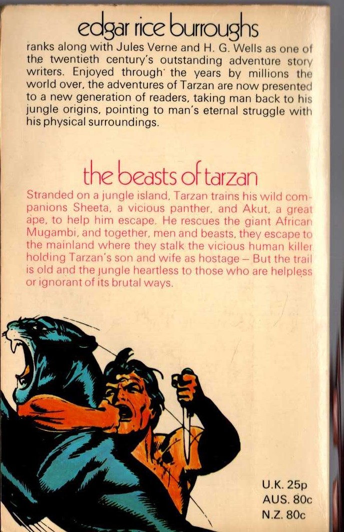 Edgar Rice Burroughs  THE BEASTS OF TARZAN magnified rear book cover image