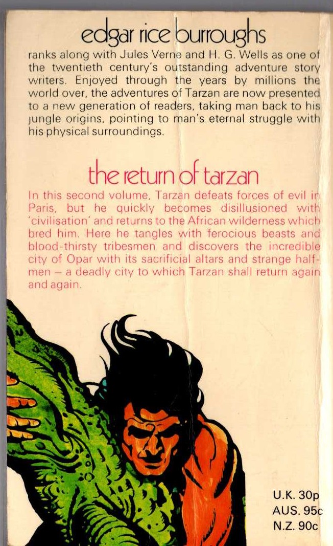 Edgar Rice Burroughs  THE RETURN OF TARZAN magnified rear book cover image