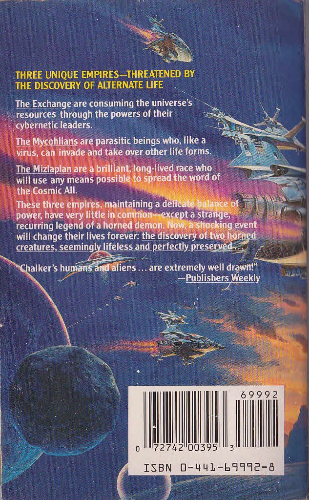 Jack L. Chalker  THE DEMONS AT RAINBOW BRIDGE magnified rear book cover image