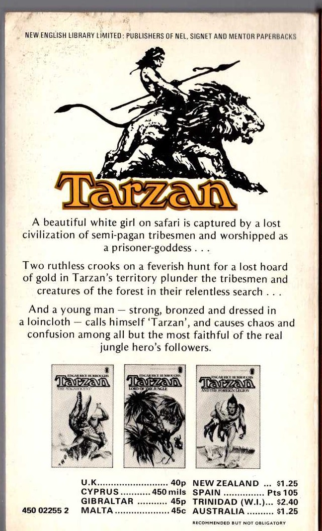 Edgar Rice Burroughs  TARZAN AND THE MADMAN magnified rear book cover image