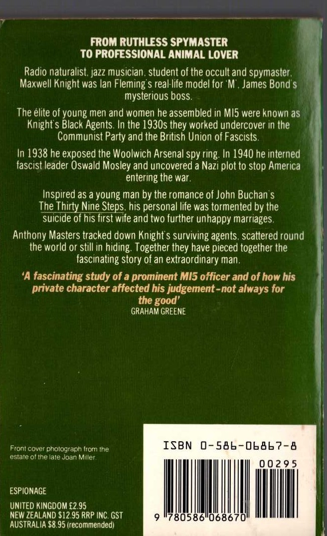 Anthony Masters  THE MAN WHO WAS M. The life of Maxwell Knight magnified rear book cover image