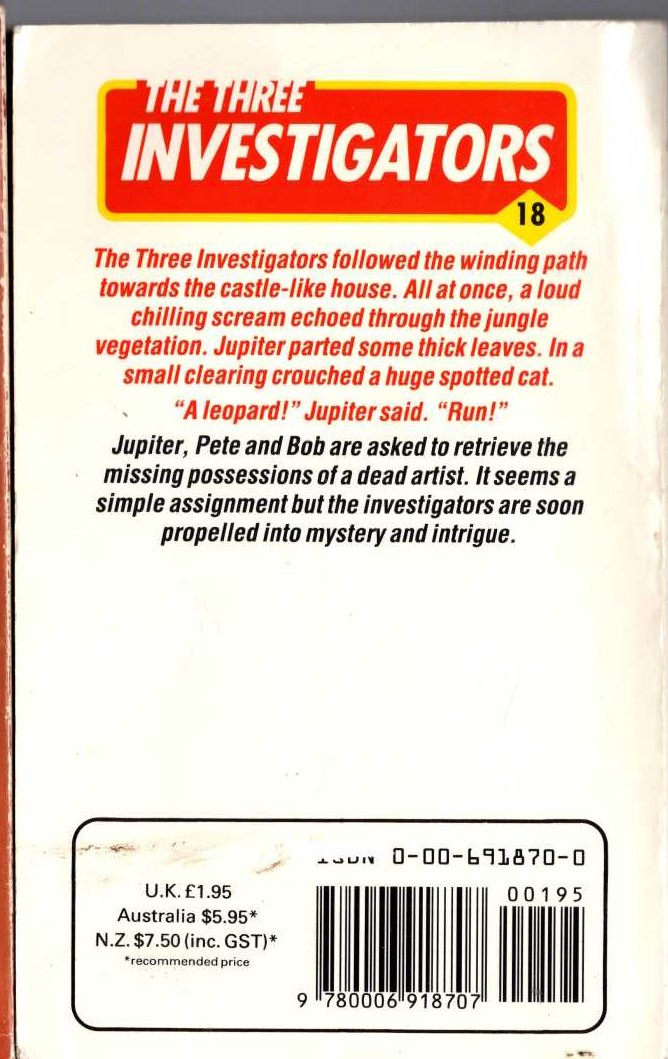 Alfred Hitchcock (introduces_The_Three_Investigators) THE MYSTERY OF THE SHRINKING HOUSE magnified rear book cover image