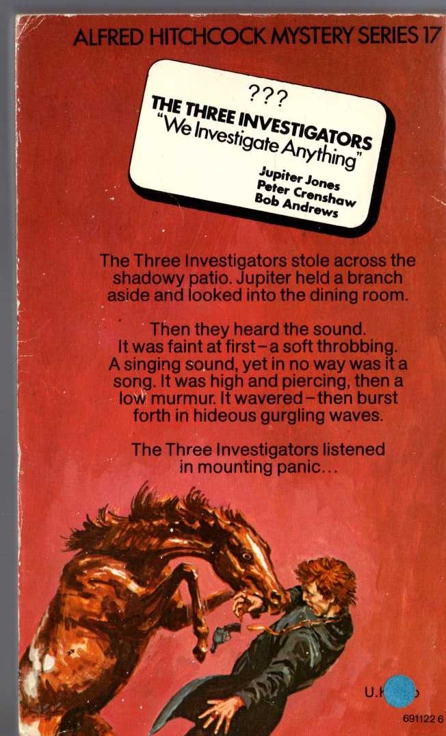 Alfred Hitchcock (introduces_The_Three_Investigators) THE MYSTERY OF THE SINGING SERPENT magnified rear book cover image