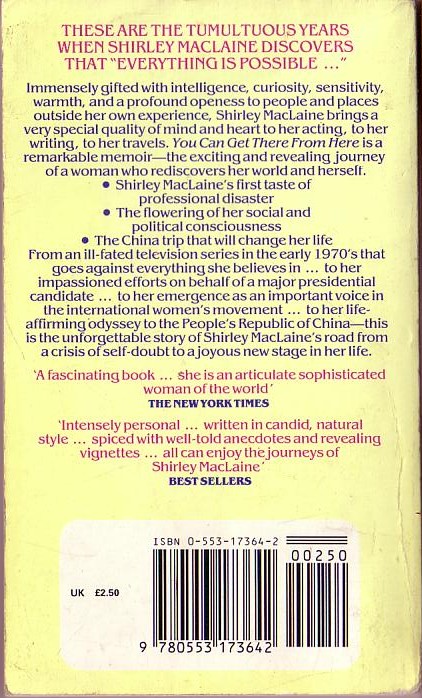 Shirley MacLaine  YOU CAN GET THERE FROM HERE magnified rear book cover image