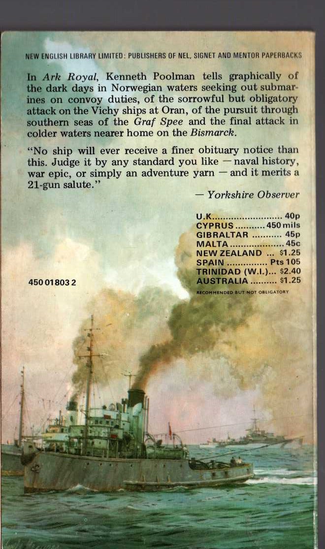 Kenneth Poolman  ARK ROYAL magnified rear book cover image