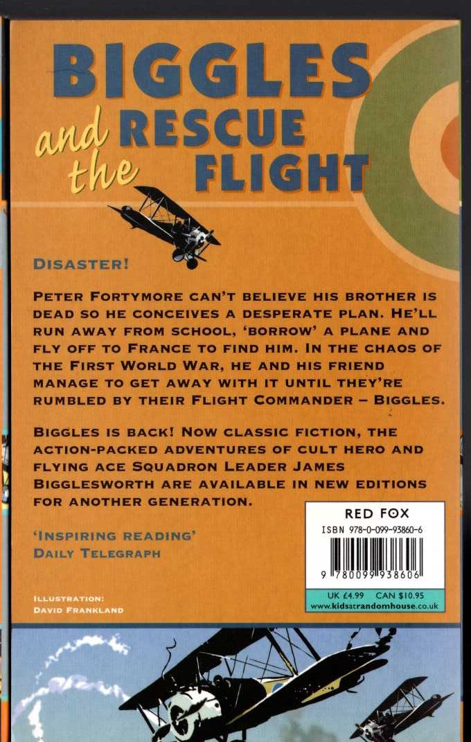 Captain W.E. Johns  BIGGLES AND THE RESCUE FLIGHT magnified rear book cover image