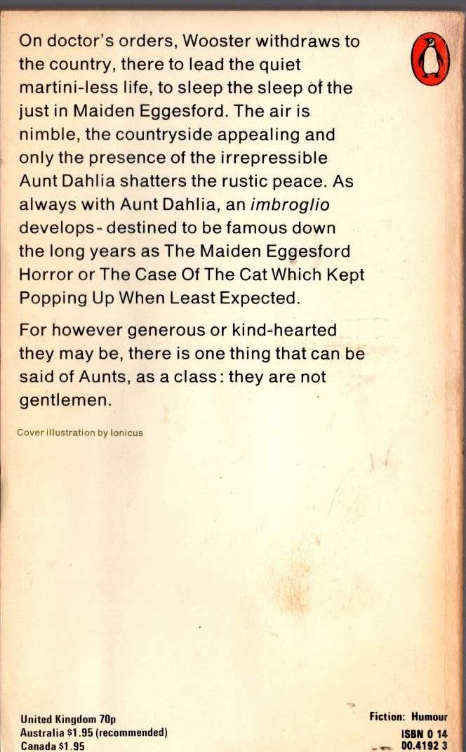 P.G. Wodehouse  AUNTS AREN'T GENTLEMEN magnified rear book cover image