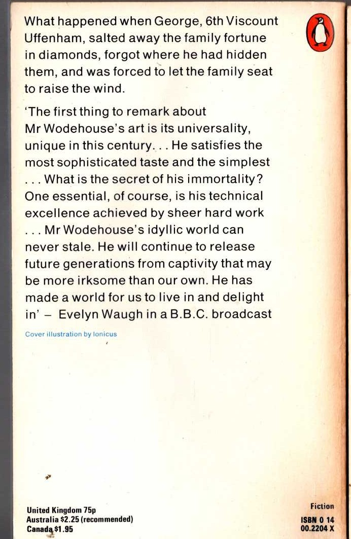 P.G. Wodehouse  MONEY IN THE BANK magnified rear book cover image