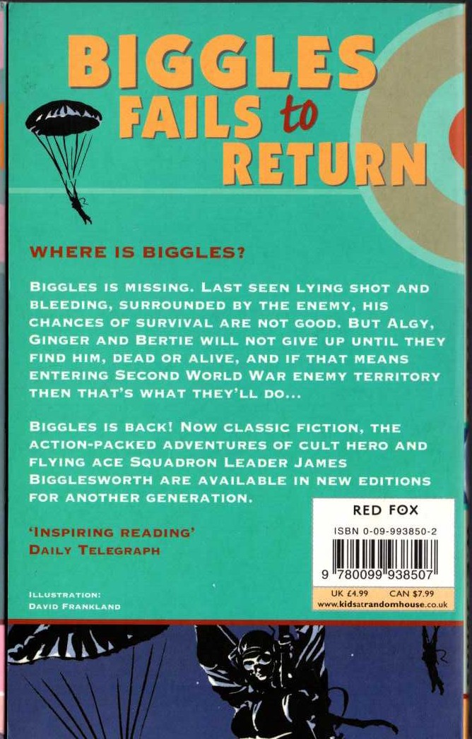 Captain W.E. Johns  BIGGLES FAILS TO RETURN magnified rear book cover image
