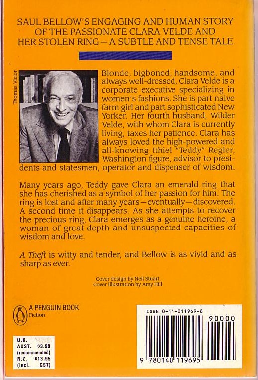 Saul Bellow  A THEFT magnified rear book cover image