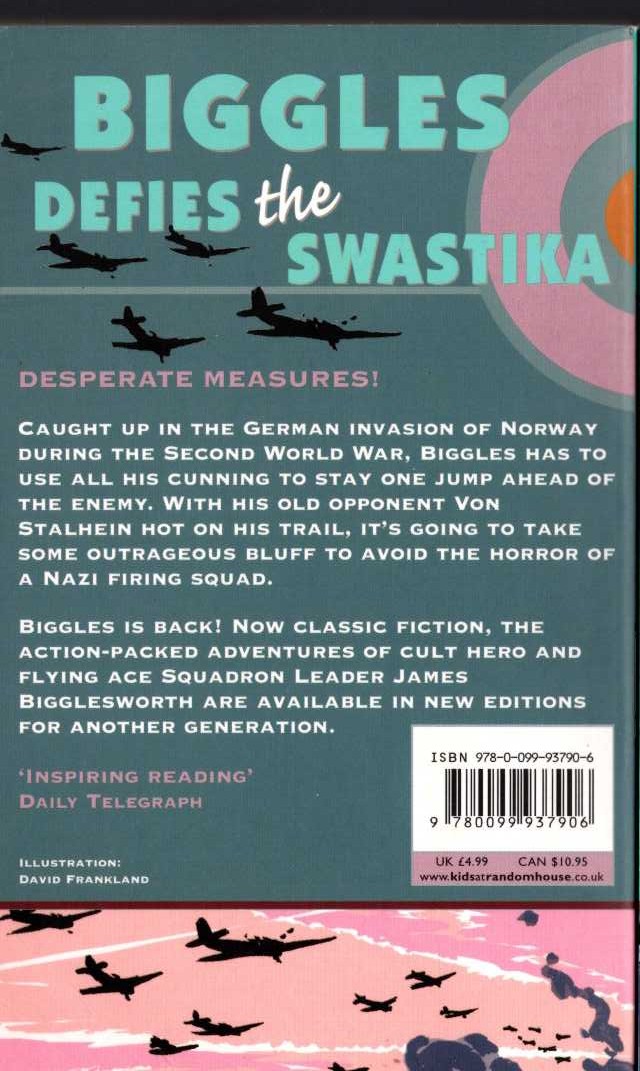 Captain W.E. Johns  BIGGLES DEFIES THE SWASTIKA magnified rear book cover image