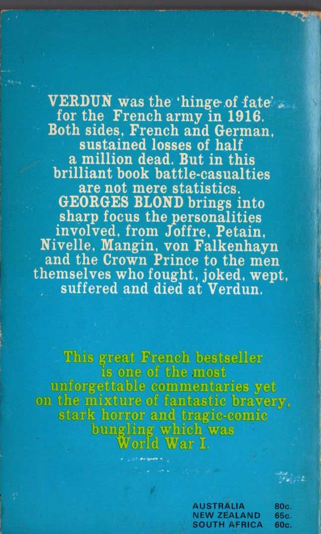 Georges Blond  VERDUN magnified rear book cover image