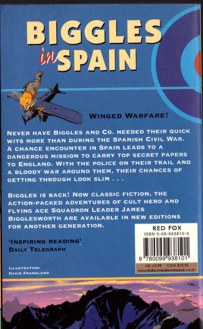 Captain W.E. Johns  BIGGLES IN SPAIN magnified rear book cover image