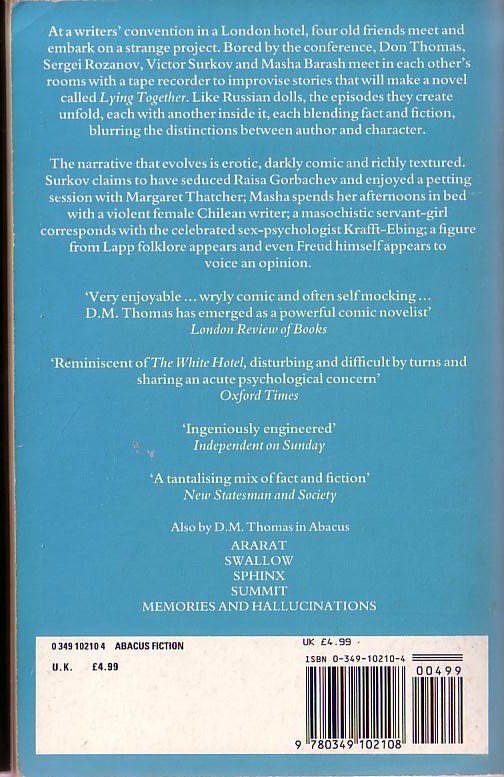 D.M. Thomas  LYING TOGETHER magnified rear book cover image