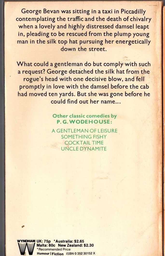 P.G. Wodehouse  A DAMSEL IN DISTRESS magnified rear book cover image
