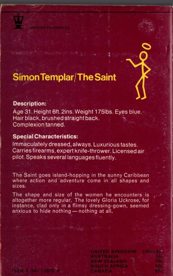 Leslie Charteris  THE SAINT ON THE SPANISH MAIN magnified rear book cover image