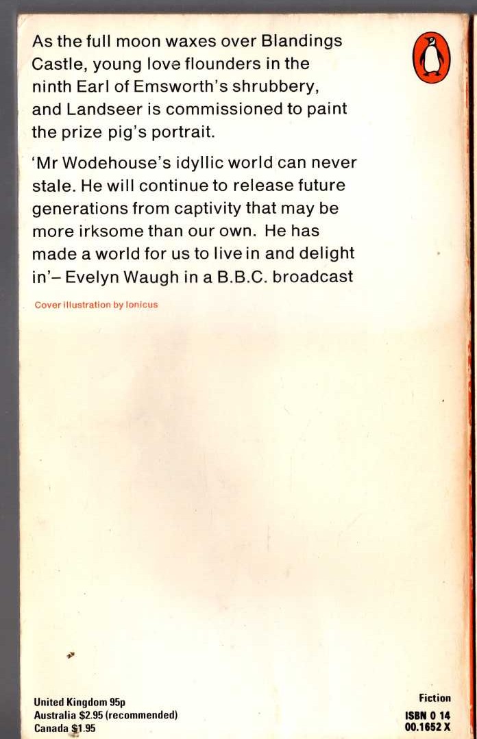 P.G. Wodehouse  FULL MOON magnified rear book cover image