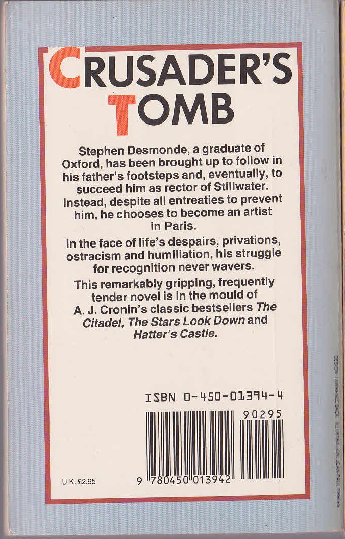 A.J. Cronin  CRUSADER'S TOMB magnified rear book cover image