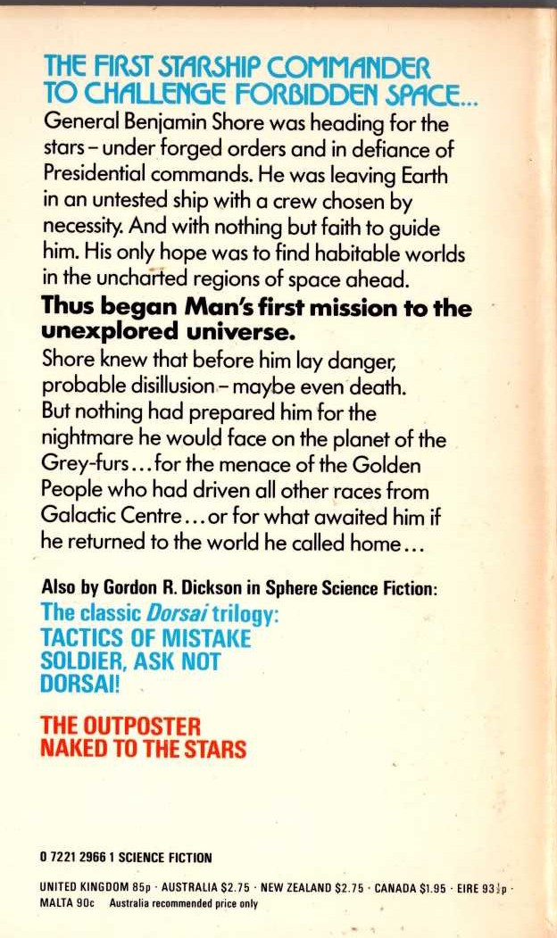 Gordon R. Dickson  MISSION TO UNIVERSE magnified rear book cover image