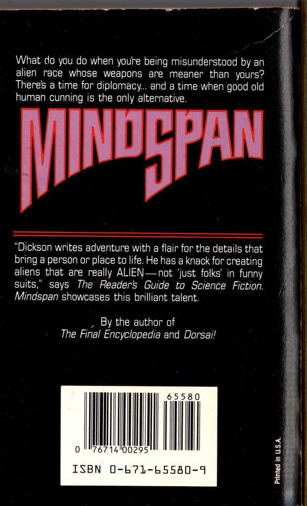 Gordon R. Dickson  MINDSPAN magnified rear book cover image