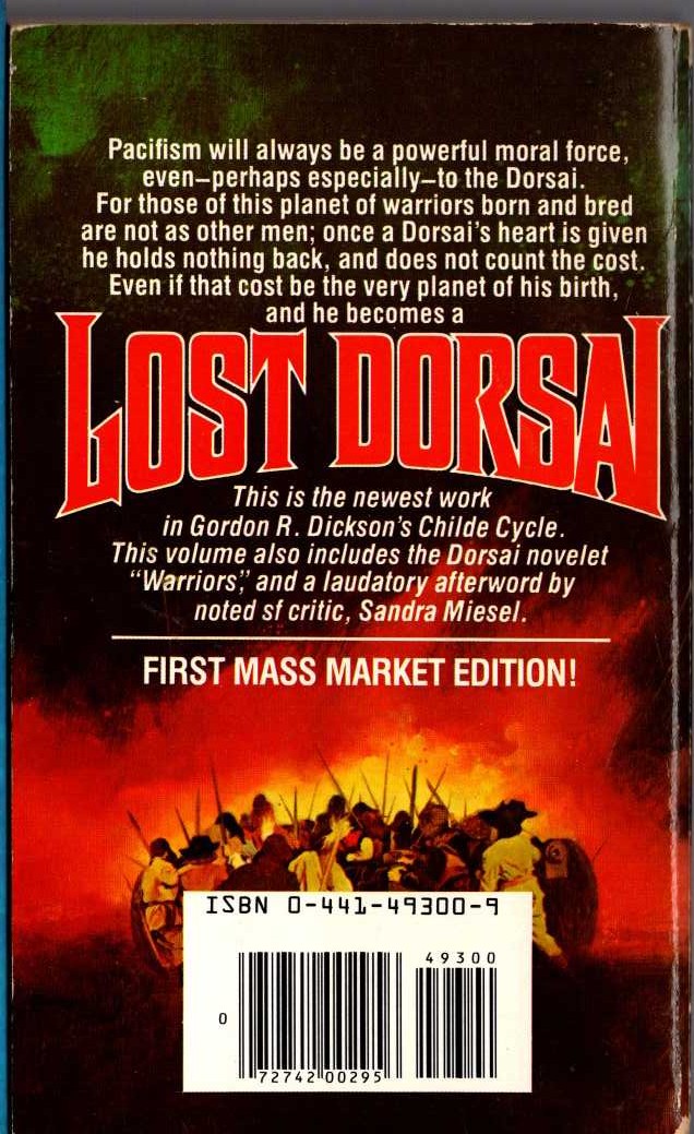 Gordon R. Dickson  LOST DORSAI magnified rear book cover image