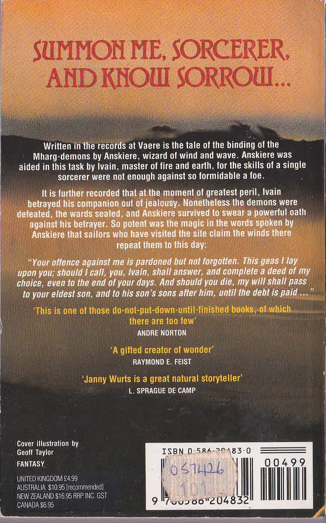 Janny Wurts  STORMWARDEN magnified rear book cover image