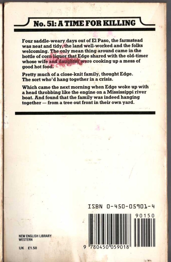 George G. Gilman  EDGE 51: A TIME FOR KILLING magnified rear book cover image