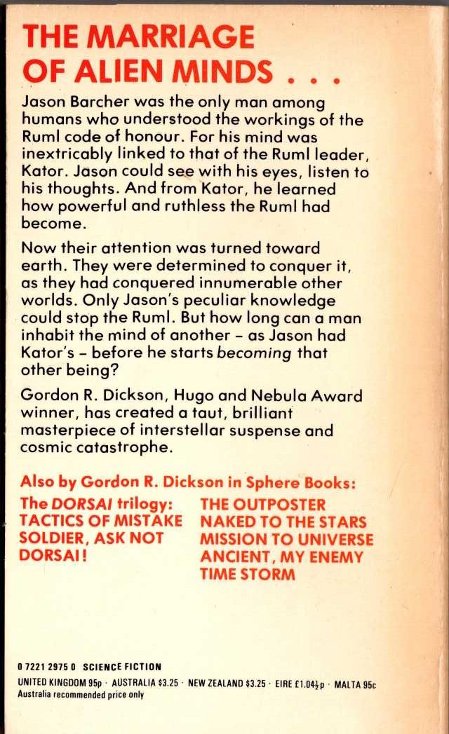 Gordon R. Dickson  THE ALIEN WAY magnified rear book cover image
