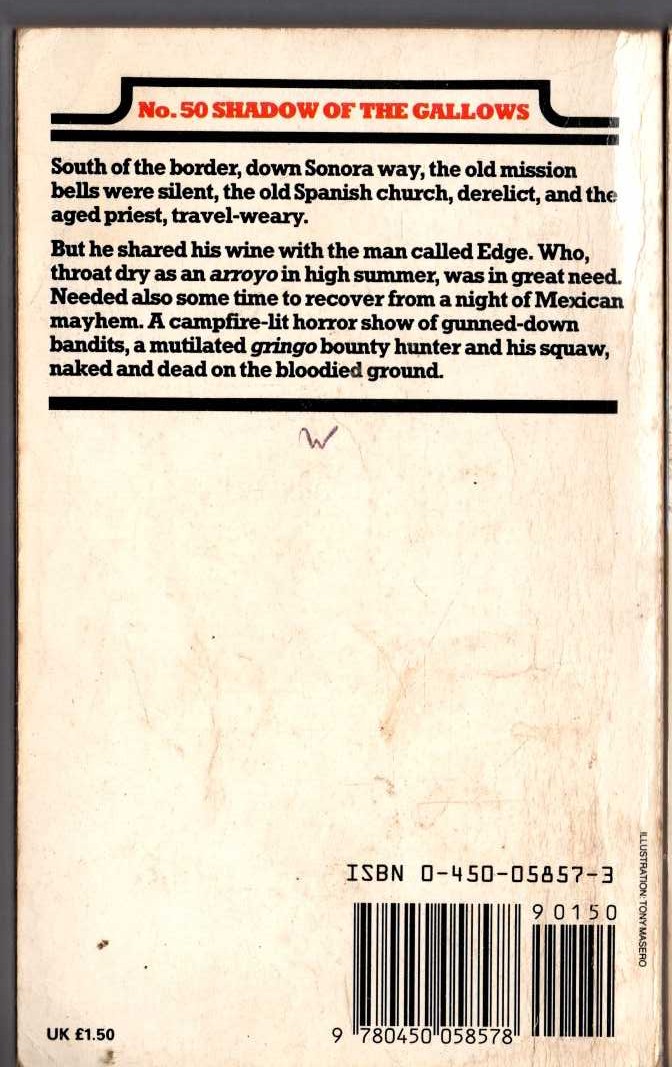 George G. Gilman  EDGE 50: SHADOW OF THE GALLOWS magnified rear book cover image