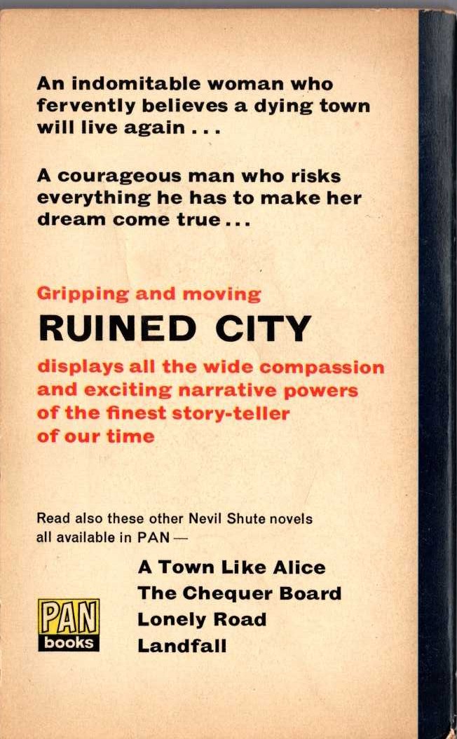 Nevil Shute  RUINED CITY magnified rear book cover image
