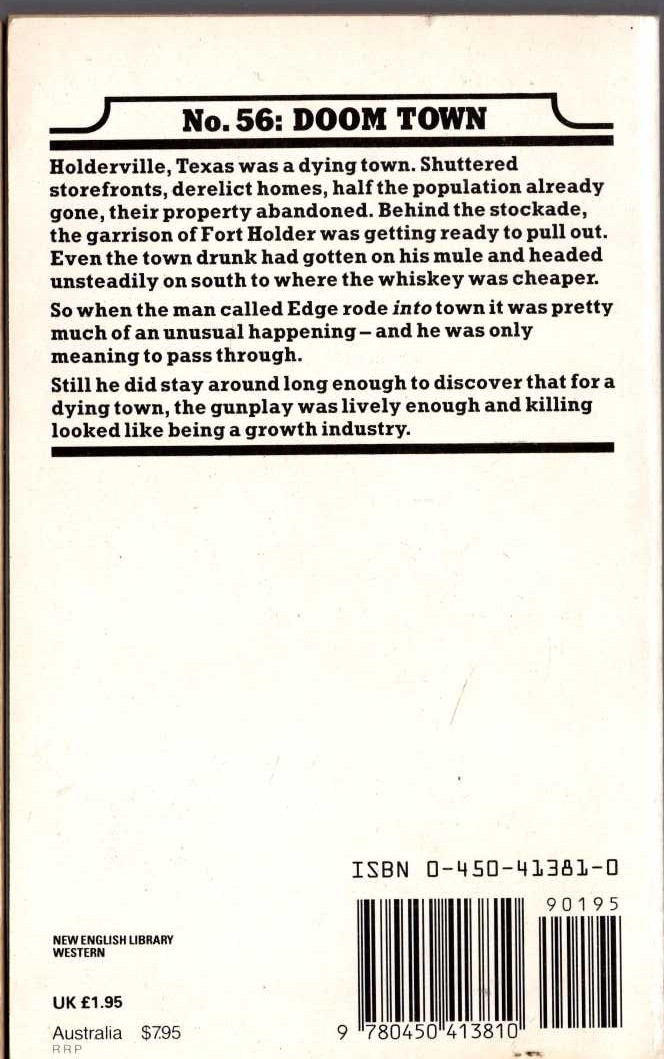 George G. Gilman  EDGE 56: DOOM TOWN magnified rear book cover image