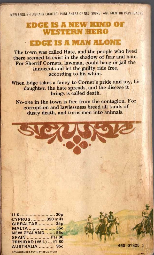 George G. Gilman  EDGE 13: A TOWN CALLED HATE magnified rear book cover image