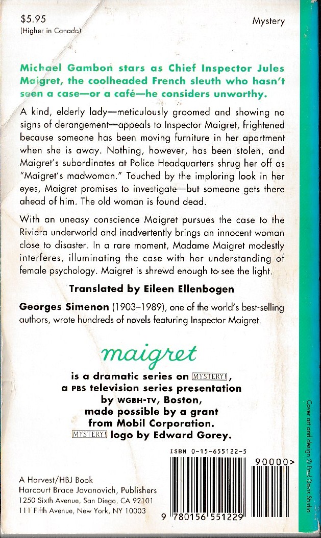 Georges Simenon  MAIGRET AND THE MADWOMAN (TV tie-in) magnified rear book cover image
