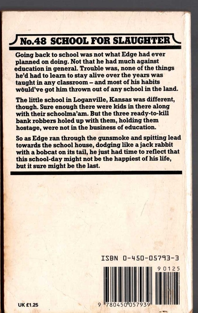 George G. Gilman  EDGE 48: SCHOOL FOR SLAUGHTER magnified rear book cover image